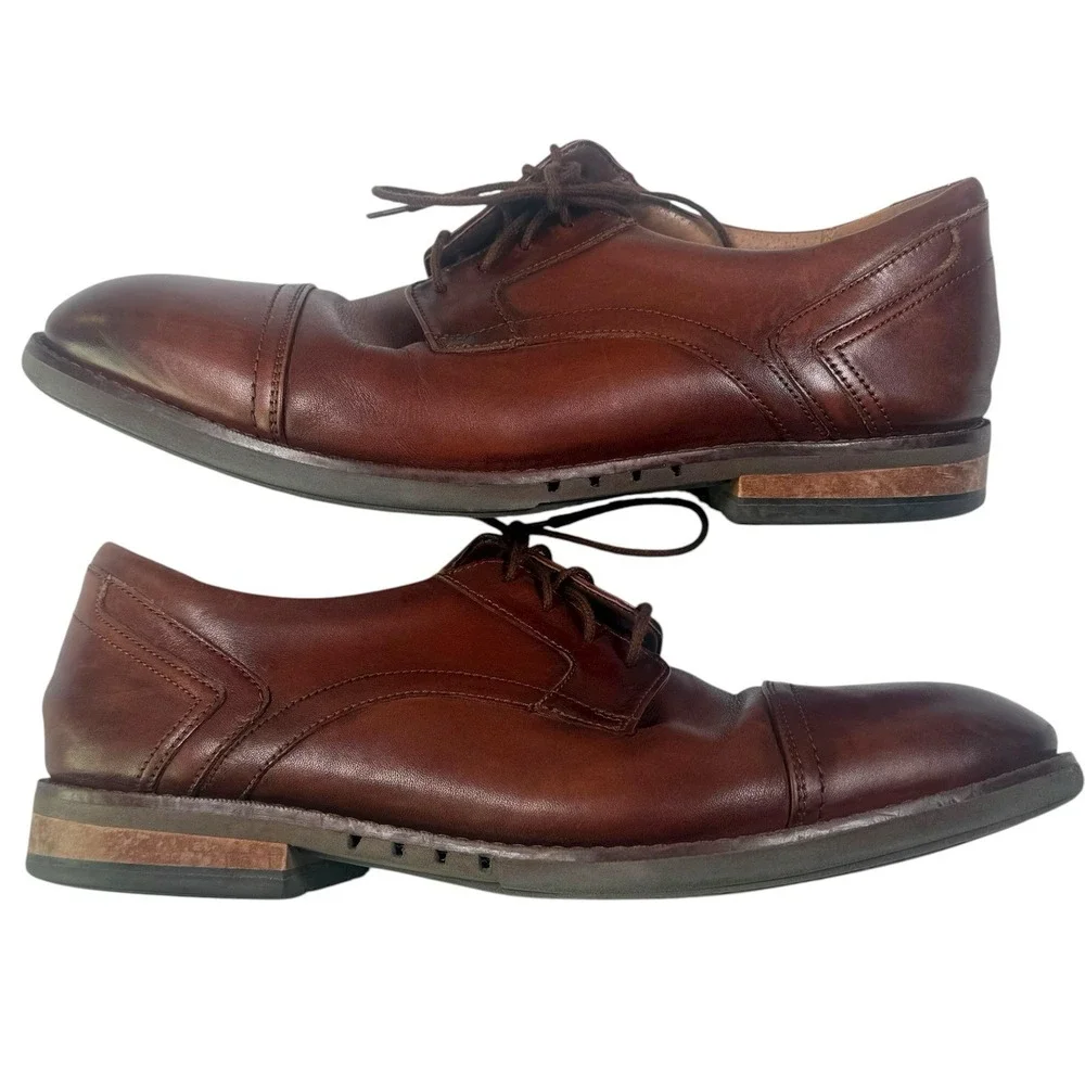 Clarks Mens 10.5W Un Hugh Cap Brown Leather Dress Shoes Oxford‎ Leather Mahgony